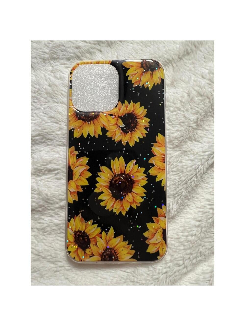 Sunflower Glitter iPhone 13 Pro Max Case sun flower Floral Design Sparkle Cover